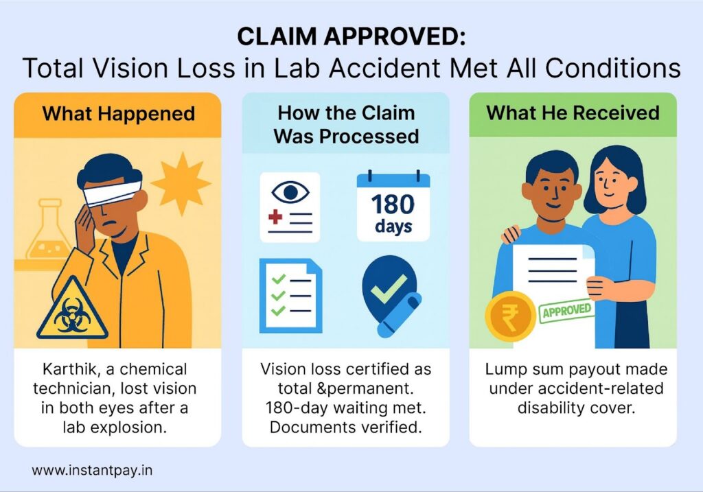 Accidental Total and Permanent Disability Rider: Added Security for Your Term Plan 6 Claim approved – Total Vision loss in lab accident under Term Insurance