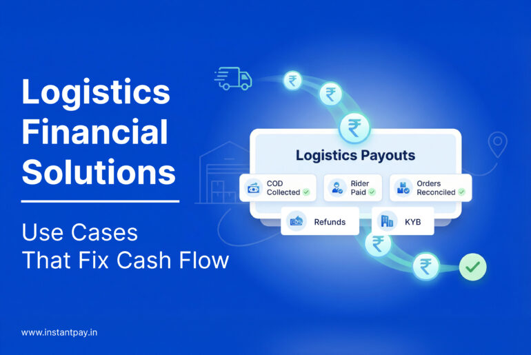 Logistics Financial Solutions overview showing logistics payouts dashboard for COD, rider payouts, orders reconciled, refunds and KYB.