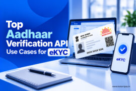 Aadhaar Verification API use cases for eKYC across businesses, showing digital identity verification through mobile and online workflows.